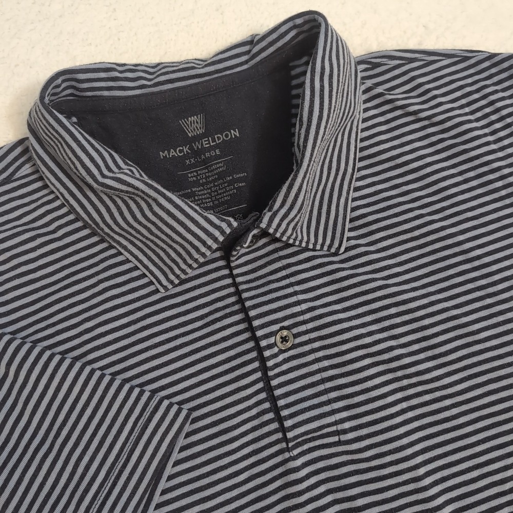 MACK WELDON Mens 2XL Polo Golf Shirt Pima Cotton Polyester Spandex‎ Blue Stripes